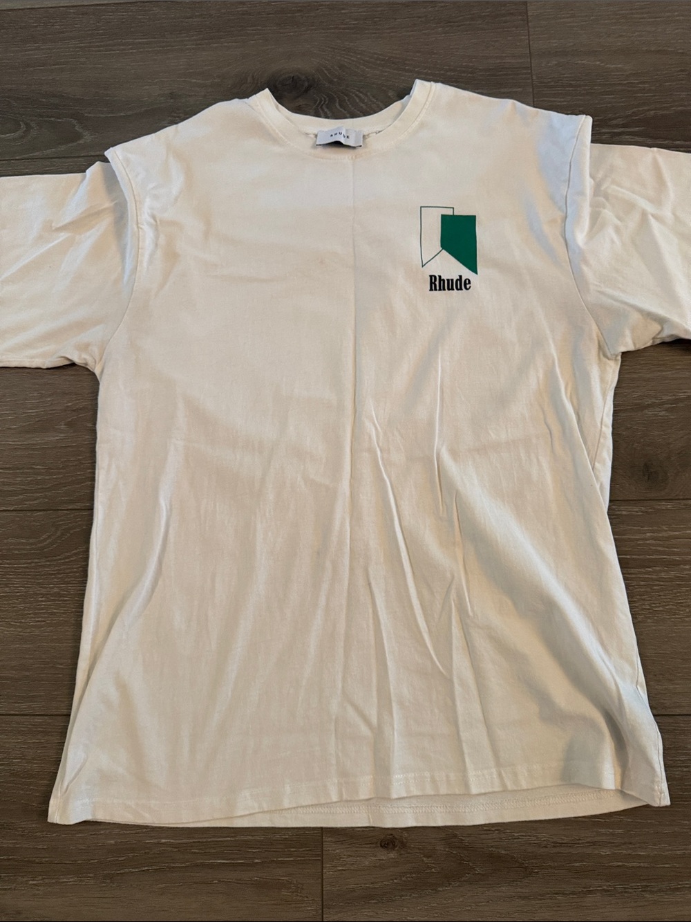 Rhude White Short-Sleeve Tee with Green Chest Graphic